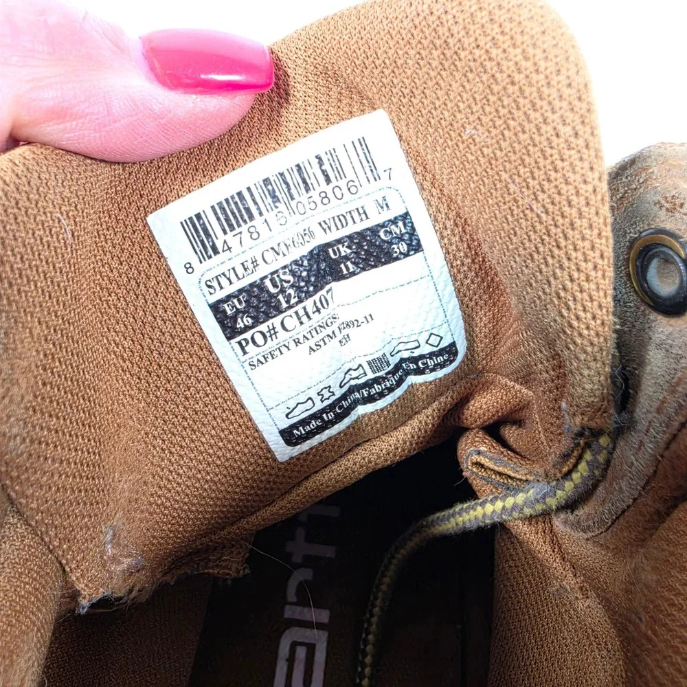 Carhartt Waterproof Work Boots Men's 12 Brown Leather Soft Toe Lace Up Workwear